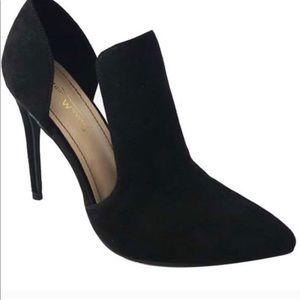 black Suede heels close toed